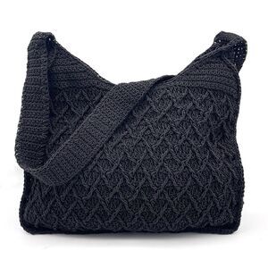 NWT Carlo D’Santi Black Woven Shoulder Bag w/ Coin Purse Crochet Look Tote NEW